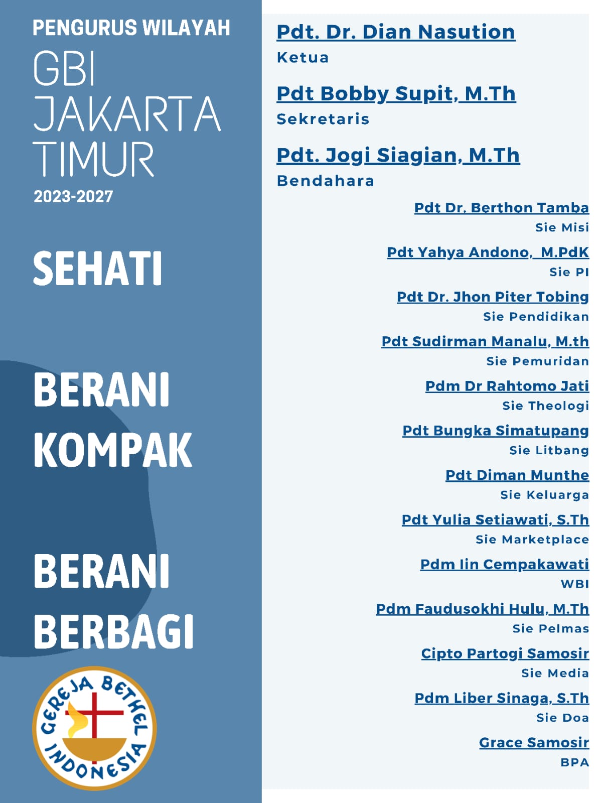 Pelantikan Pengurus Perwil GBI Jakarta Timur 2023-2027